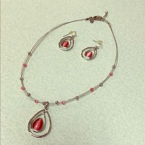 Lia Sophia pink earring and necklace set